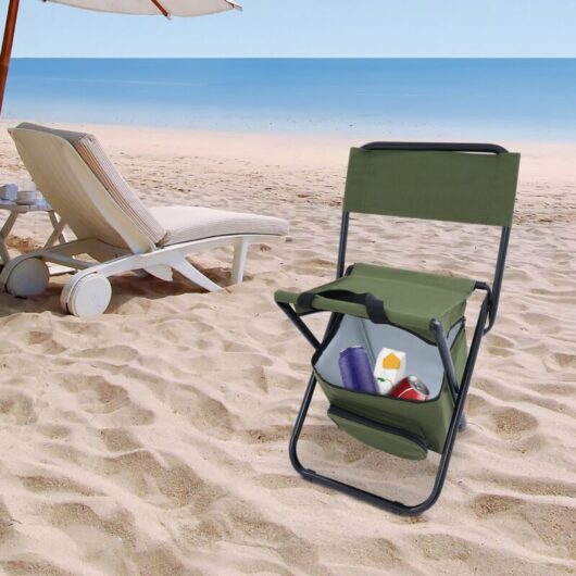 Army Green Fishing Folding Chair with Insulated Bag Foldable Camping Chairs