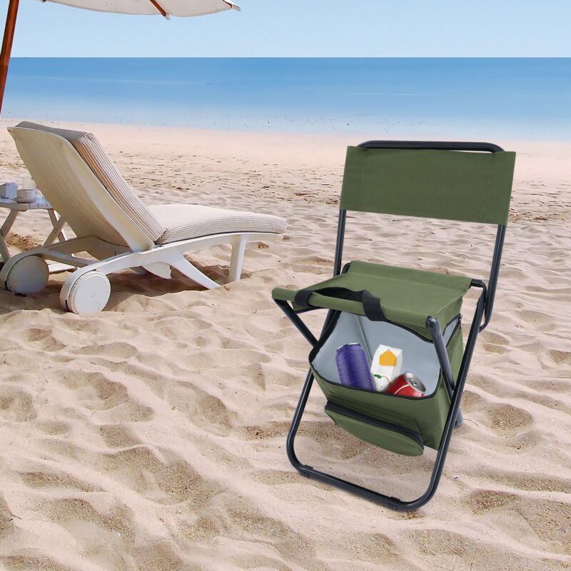 Army Green Fishing Folding Chair with Insulated Bag Foldable Camping Chairs