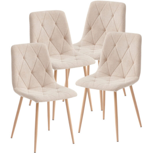 Artist Hand - Set of 4 Dining Chairs for Dining Room Living Room, Fabric Kitchen Chairs Set with Upholstered Seat Solid Backrest Metal Legs for