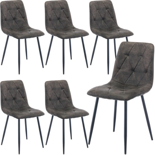 Artist Hand - Set of 6 Dining Chairs for Living Room Dining Room, Faux Suede Dining Chairs Set of 6 with Upholstered Seat Solid Metal Legs, Gray