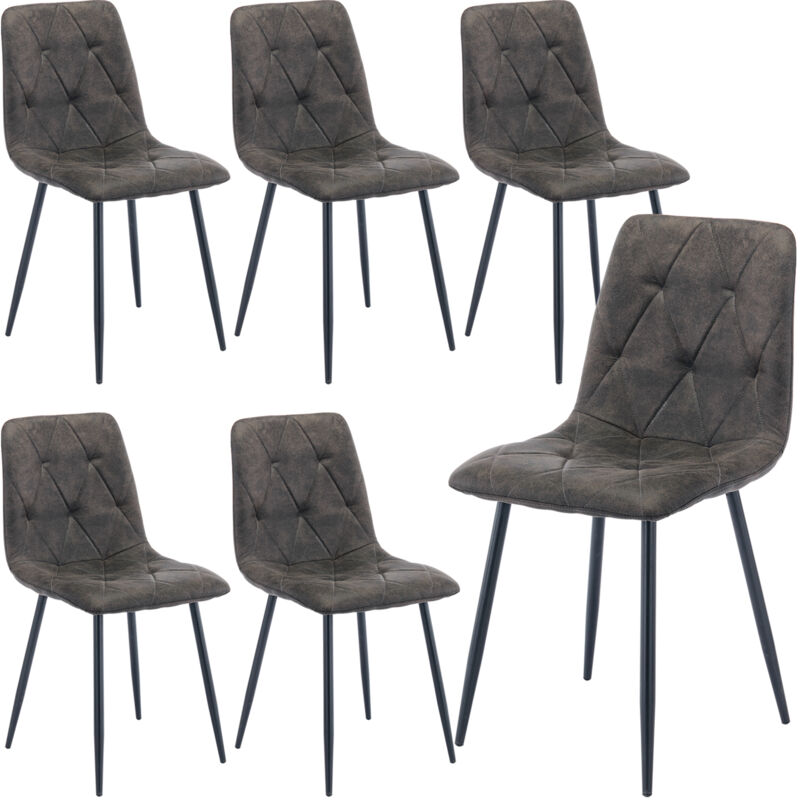 Artist Hand - Set of 6 Dining Chairs for Living Room Dining Room, Faux Suede Dining Chairs Set of 6 with Upholstered Seat Solid Metal Legs, Gray