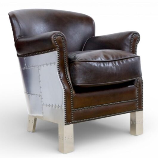 Aviator Vintage Brown Leather Club Chair With Nailhead Trim