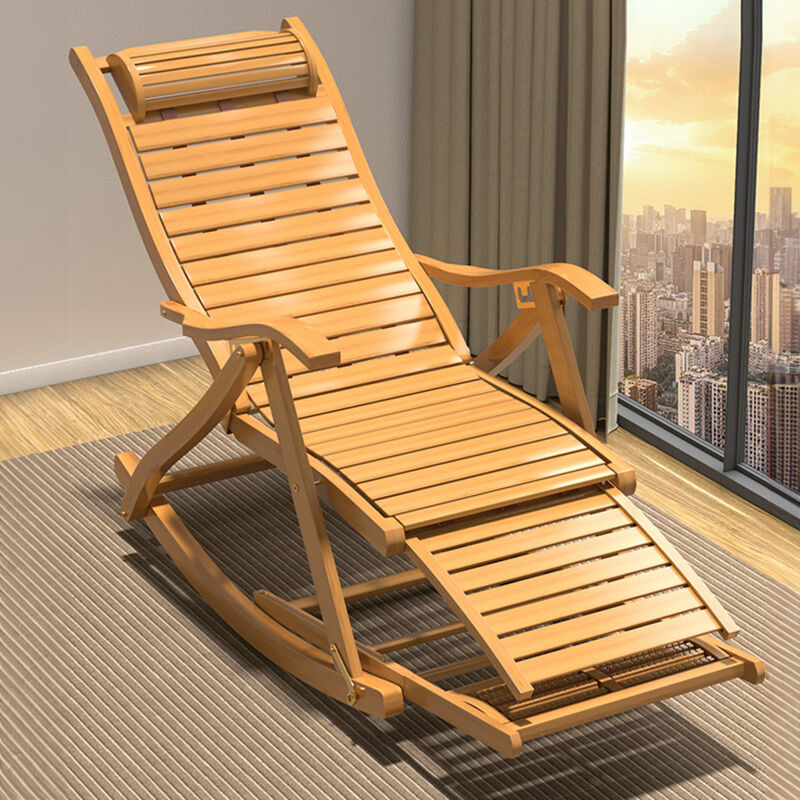 Bamboo Rocking Chair Foldable Recliner, Bamboo Chair, Natural Wood