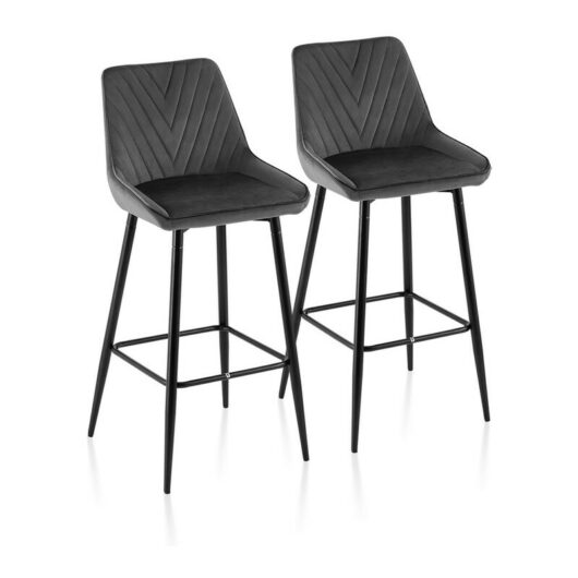 Bar Stools,2x Modern Velvet Kitchen Chair, High Breakfast Chairs with Metal Footrests,Grey