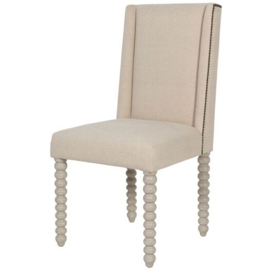 Barnabus Upholstered Dining Chair - Mango Wood Veneer/Fabric - L55 x W48 x H96 cm - Cream