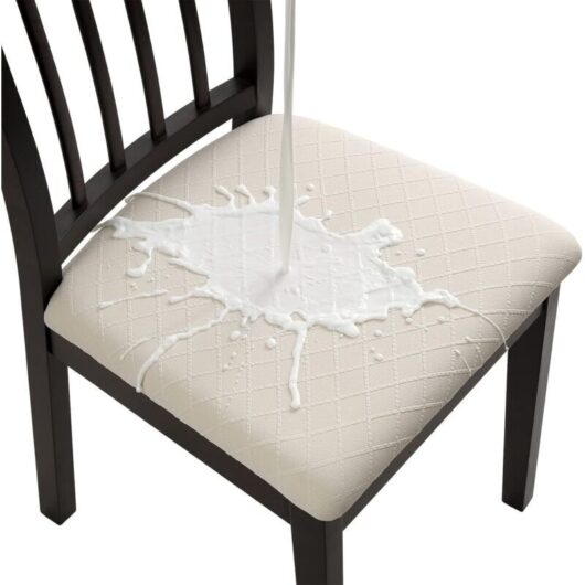 Beige 4 Pcs Waterproof Jacquard Chair Covers, Seat Covers for Dining Room, Kitchen, Office, Hotel (without Back Straps)
