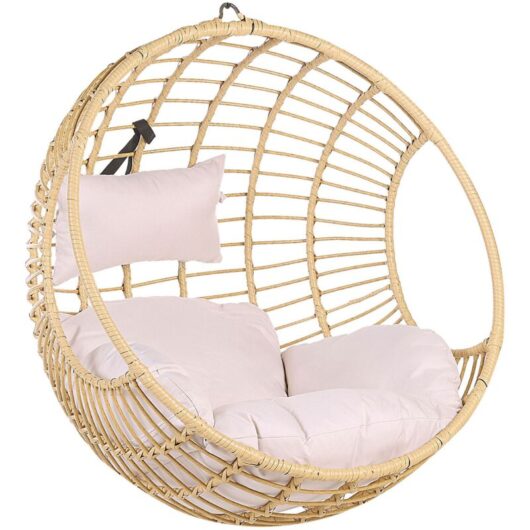 Beliani - Boho Beige Rattan Hanging Chair without Stand Indoor-Outdoor Wicker Round Aspio