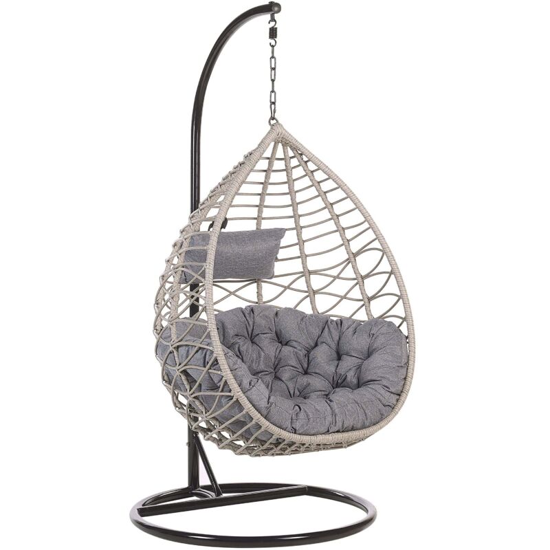 Beliani - Boho Grey Rattan Hanging Chair Indoor-Outdoor Wicker Basket Arsita