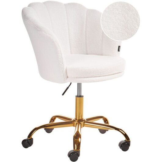 Beliani - Elegant Swivel Office Chair Adjustable Height Boucle White Monticello ii