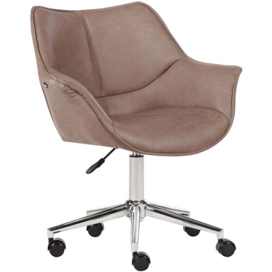 Beliani - Elegant Swivel Office Chair Armchair Adjustable Height Faux Leather Light Brown Newdale