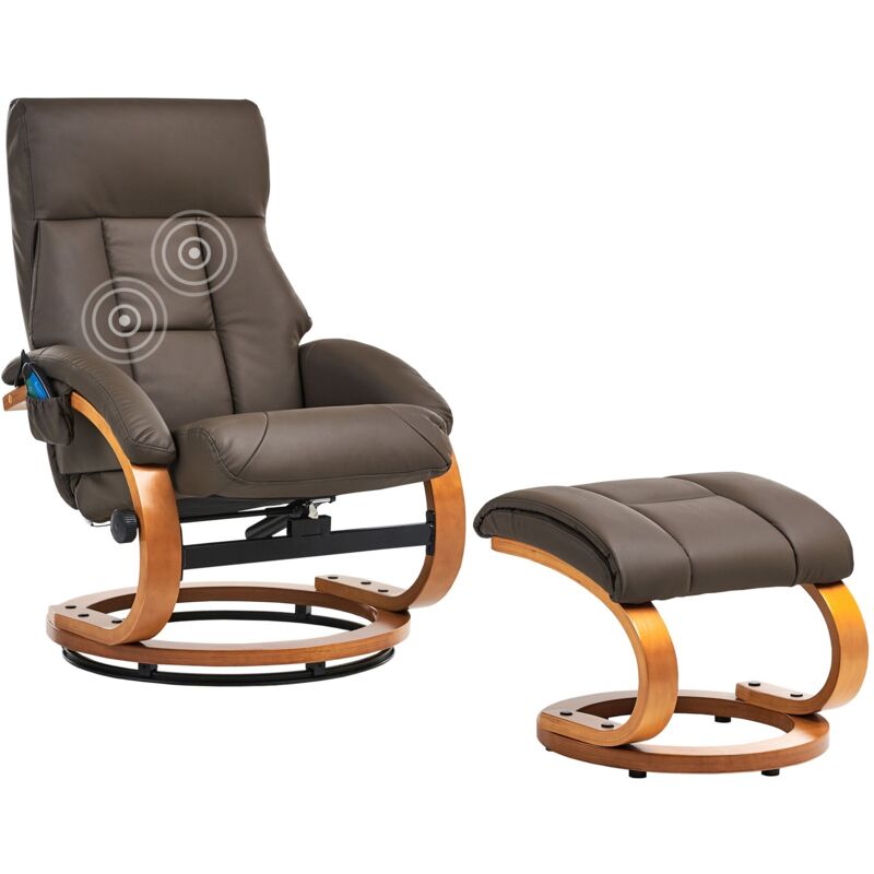 Beliani - Faux Leather Recliner Chair with Footstool Massage Heated Swivel Brown Force