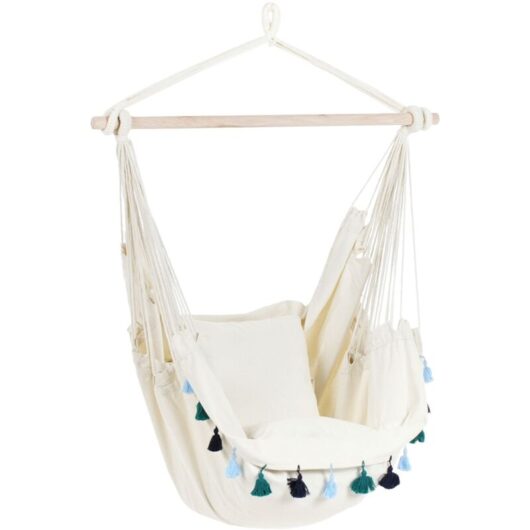 Beliani - Indoor Outdoor Boho Hanging Hammock Swing Chair Cotton Seat Cushions Beige with Blue Varena