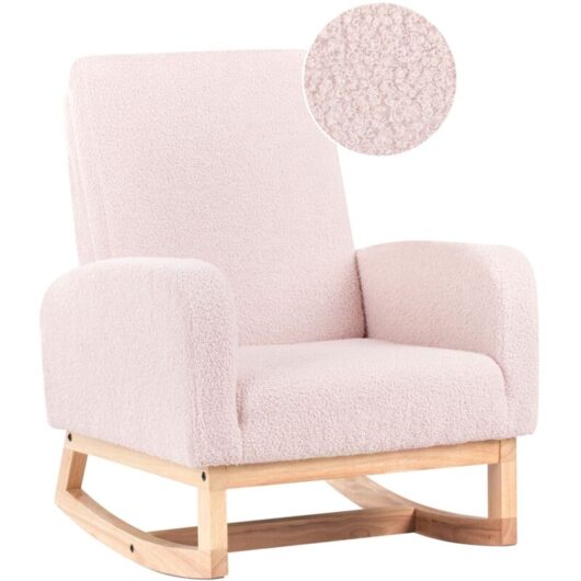 Beliani - Kids Size Rocking Chair Boucle Wooden Legs for Children Indoor Pastel Pink Norby