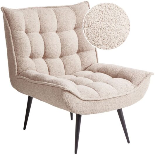 Beliani - Modern Armchair Boucle Armless Leisure Chair Iron Black Legs Tufting Beige Alvesta