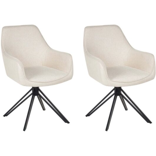 Beliani - Modern Fabric Dining Chairs Set of 2 Padded Seat Black Metal Legs Swivel Light Beige Jodar