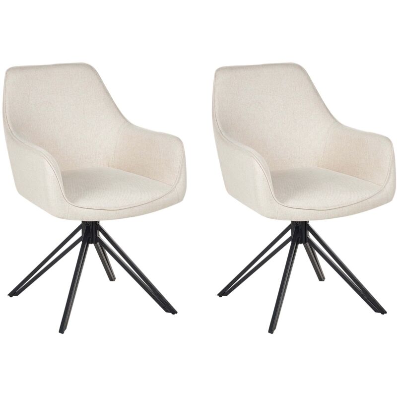 Beliani - Modern Fabric Dining Chairs Set of 2 Padded Seat Black Metal Legs Swivel Light Beige Jodar