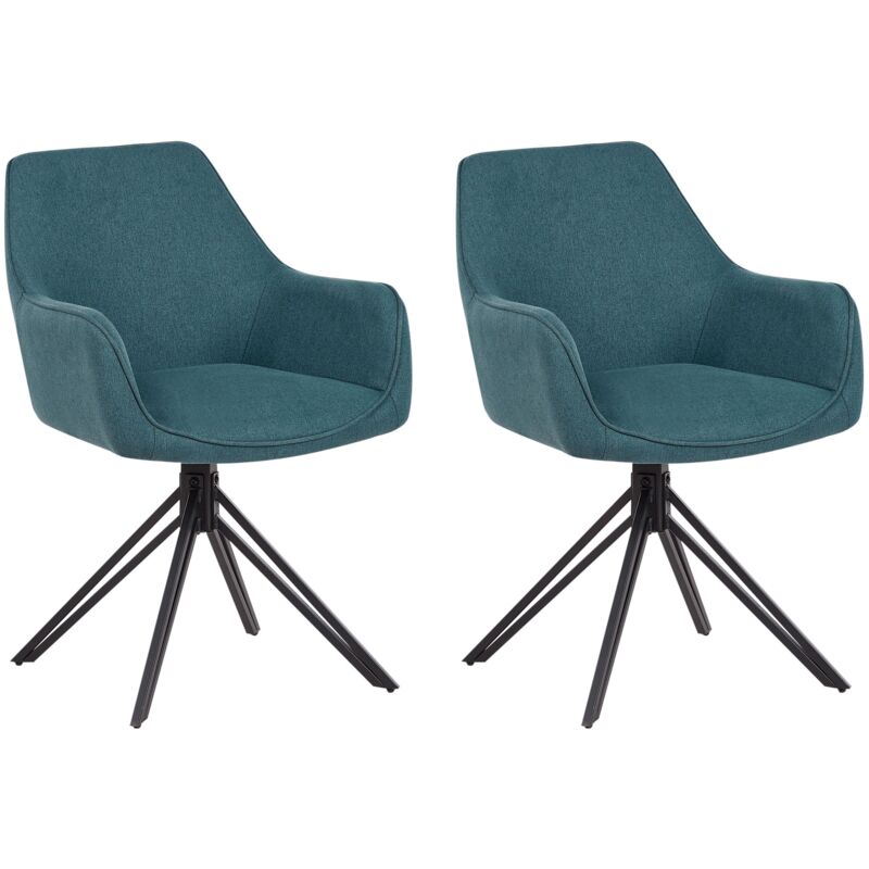 Beliani - Modern Fabric Dining Chairs Set of 2 Padded Seat Black Metal Legs Swivel Teal Jodar