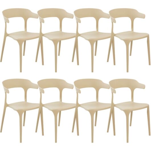 Beliani - Modern Set of 8 Garden Dining Chairs Lightweight Plastic Resistant Sand Beige Gubbio