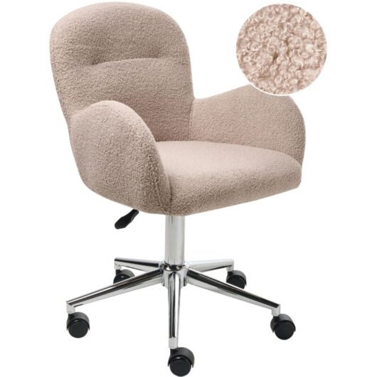 Beliani - Modern Swivel Office Chair Armchair Adjustable Height Boucle Beige Priddy