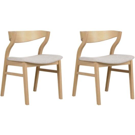 Beliani - Retro Style Set of 2 Dining Chairs Plywood/Ruberwood Upholstered Seat Light Wood and Beige Maroa