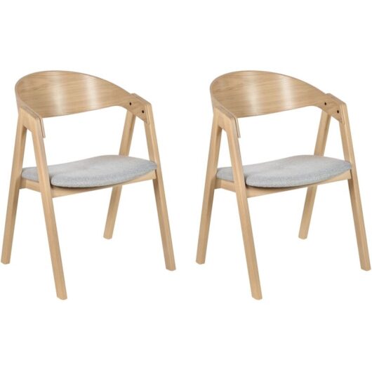 Beliani - Retro Style Set of 2 Dining Chairs Upholstered Seat Light Wood and Grey Yuba