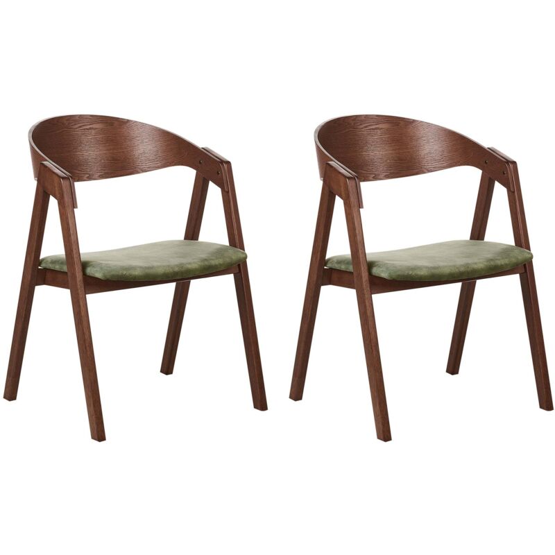 Beliani - Retro Style Set of 2 Dining Chairs Upholstered Seat Velvet Dark Wood and Green Yuba