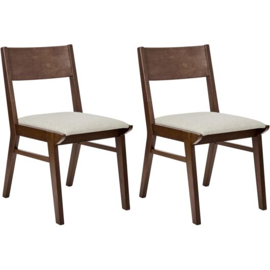Beliani - Retro Traditional Set of 2 Dining Chairs Armless Beige Fabric Seat Dark Solid Wood Frame Enola