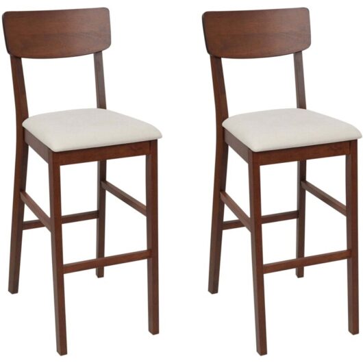 Beliani - Set of 2 Bar Chairs Upholstered Seat Dark Wood Light Beige Ambler