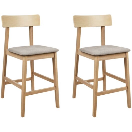 Beliani - Set of 2 Bar Chairs Upholstered Taupe Seat Light Wood Isanti