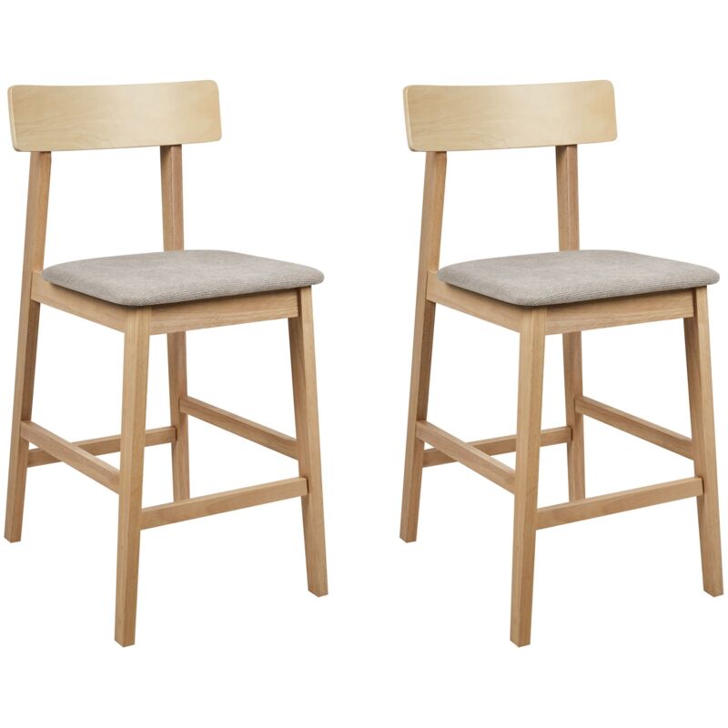 Beliani - Set of 2 Bar Chairs Upholstered Taupe Seat Light Wood Isanti