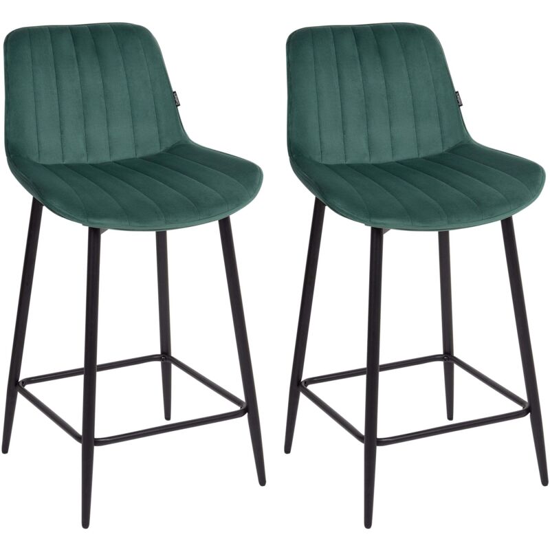 Beliani - Set of 2 Bar Chairs Velvet Black Steel Legs Footrest Armless Dining Room Seating Emerald Green Dubrovnik