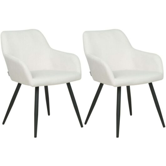 Beliani - Set of 2 Chairs Velvet Seats Metal Legs for Dining Room Kitchen Off-White Casmalia