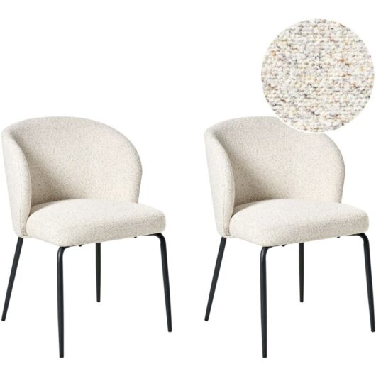 Beliani - Set of 2 Dining Chairs Boucle Fabric Upholstery Padded Seat Iron Legs Light Beige Zana