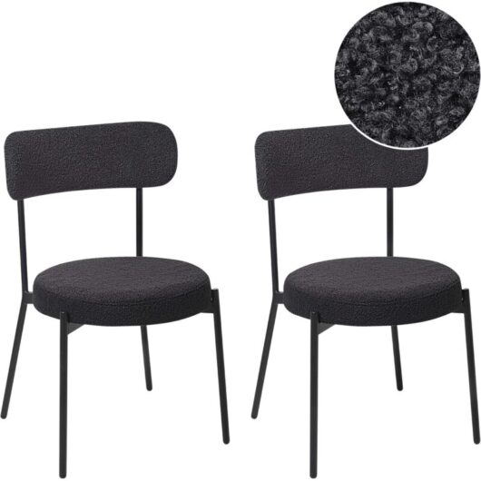 Beliani - Set of 2 Dining Room Chairs Boucle Steel Black Legs Armless Dining Room Seating Black Allison