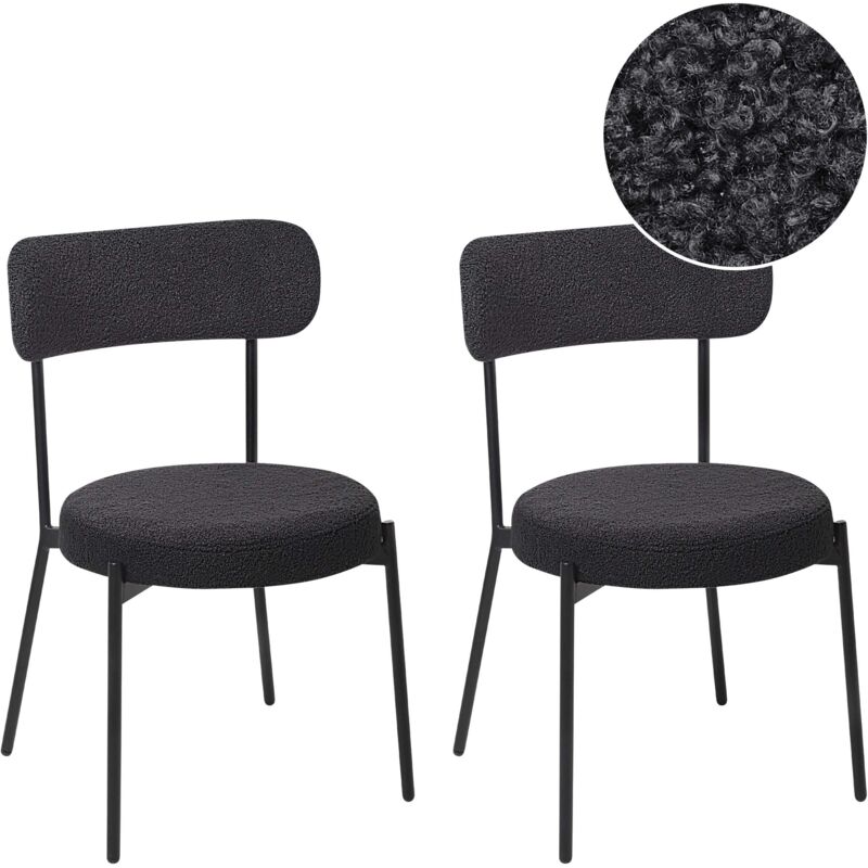 Beliani - Set of 2 Dining Room Chairs Boucle Steel Black Legs Armless Dining Room Seating Black Allison