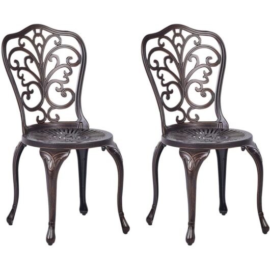 Beliani - Set of 2 Garden Outdoor Vintage Dining Chairs Brown Aluminium Bistro Triora