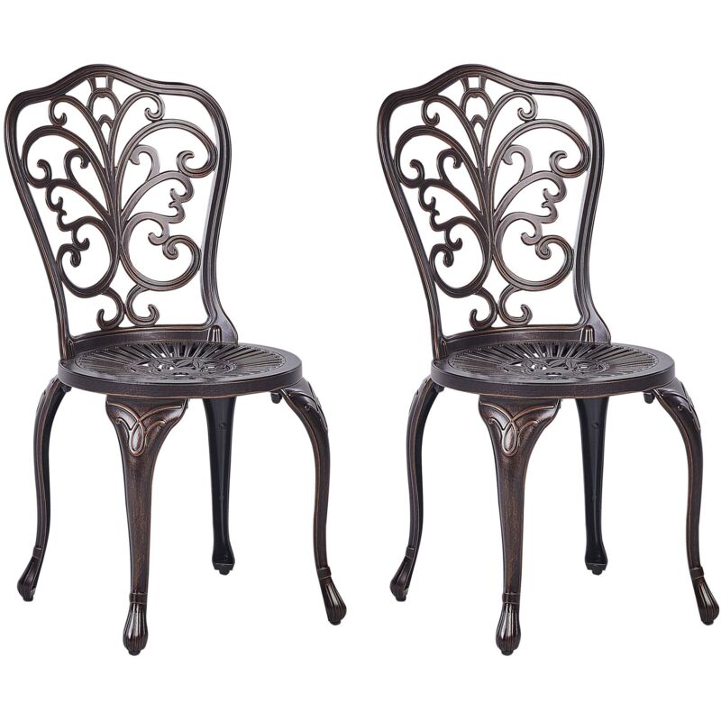 Beliani - Set of 2 Garden Outdoor Vintage Dining Chairs Brown Aluminium Bistro Triora