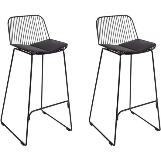 Beliani - Set of 2 Metal Bar Chairs Wire Backrest Faux Leather Seat Pad Black Pensacola