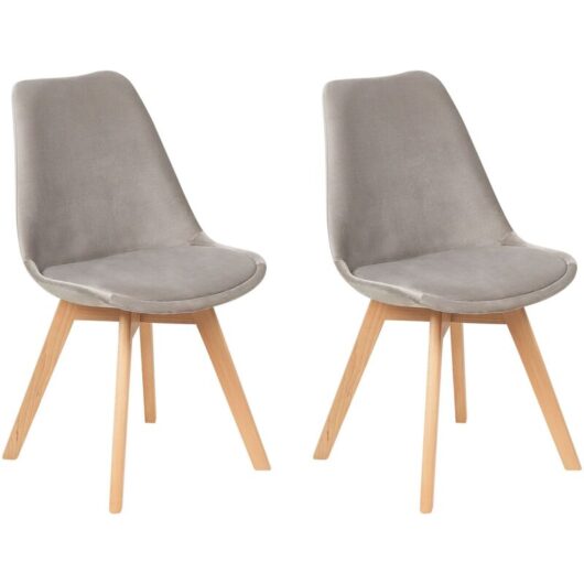 Beliani - Set of 2 Modern Dining Chairs Velvet Upholstery Wooden Legs Beige Dakota ii
