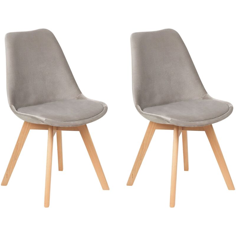 Beliani - Set of 2 Modern Dining Chairs Velvet Upholstery Wooden Legs Beige Dakota ii