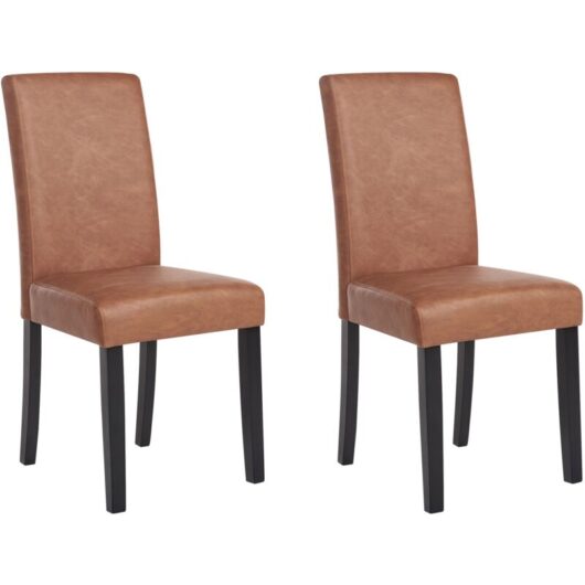 Beliani - Set of 2 Modern Faux Leather Dining Chairs Solid Wood Legs Old Brown Broadway