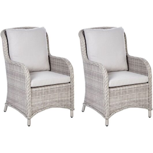 Beliani - Set of 2 Modern Faux Rattan Garden Dining Chairs Beige with Cushions Cascais