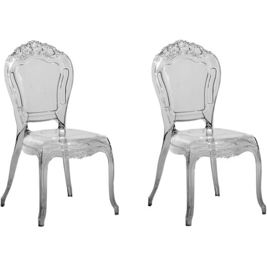 Beliani - Set of 2 Modern Transparent Dining Chairs Black Acrylic Stackable Vermont