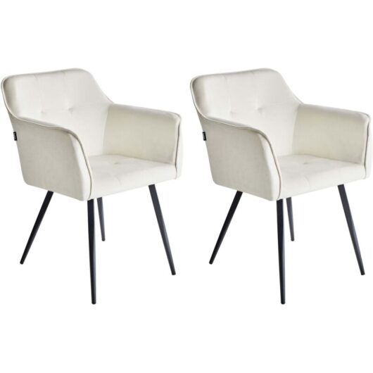 Beliani - Set of 2 Velvet Dining Chair Retro Metal Legs Living Room Light Beige Jasmin