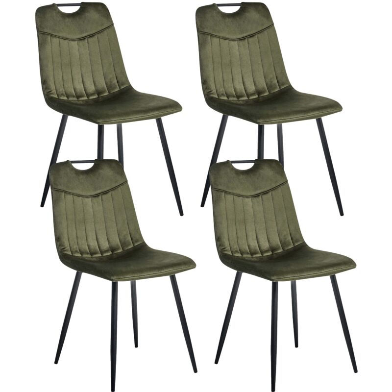 Beliani - Set of 4 Modern Velvet Dining Chairs Powder Coated Iron Black Legs Dark Green Argyle