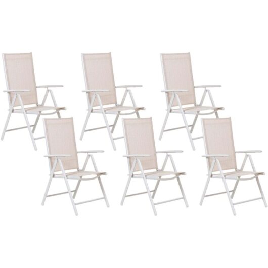 Beliani - Set of 6 Garden Chairs Modern Design Powder Coated Aluminium Frame Folding Reclining Beige Catania