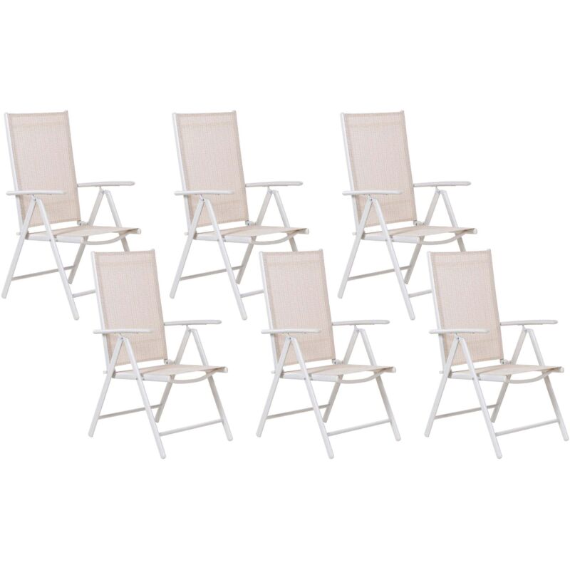 Beliani - Set of 6 Garden Chairs Modern Design Powder Coated Aluminium Frame Folding Reclining Beige Catania