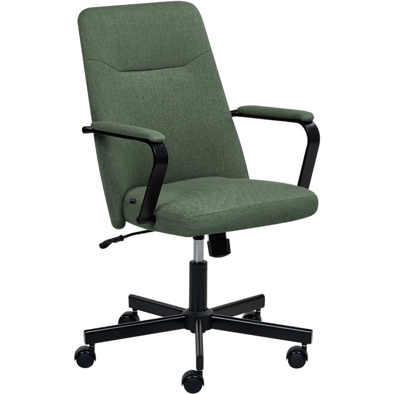 Beliani - Traditional Modern Office Chair Fabric Swivel Adjustable with Armrests Dark Green Caroga