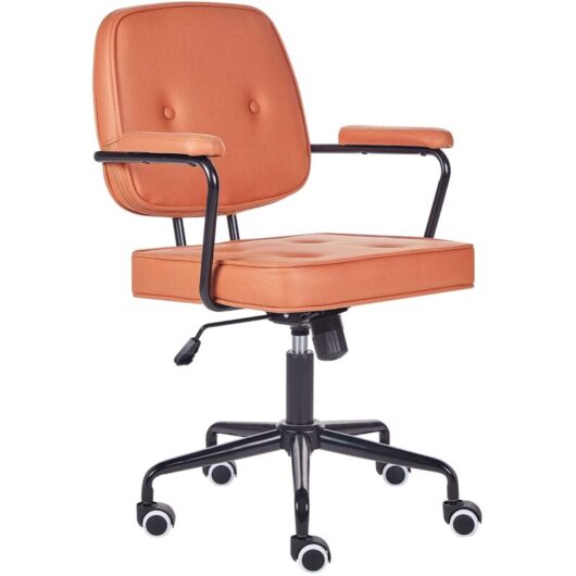 Beliani - Traditional Office Chair Faux Leather Swivel Adjustable with Armrests Orange Pawnee