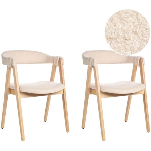Beliani - Traditional Style Set of 2 Dining Chairs Upholstered Seat Boucle Light Wood and Beige Day